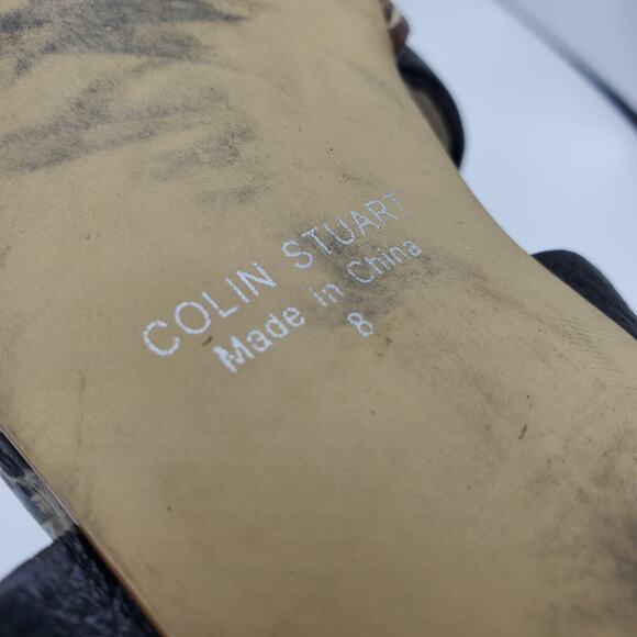 Colin Stuart Leather Cross Strap Faux Snakeskin Stacked Platform Heel Sandal - Picture 8 of 10